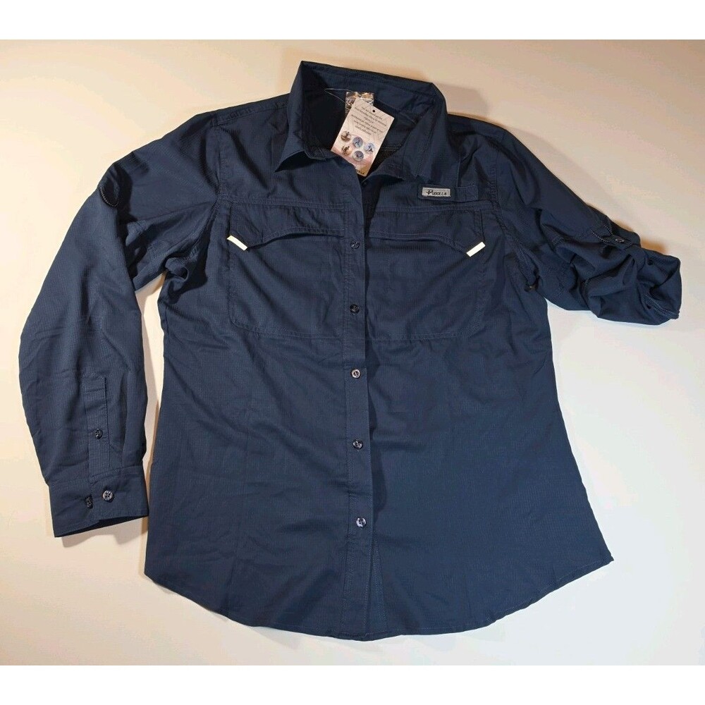 Pudolla Performance Outdoor Wear Men's Lg Long Sleeve Button Up Vented Back Blue